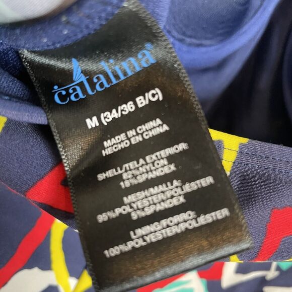 Catalina Womens Geometric Print Navy Halter Tankini Swim Top Underwire Bra Sz M - Picture 4 of 4